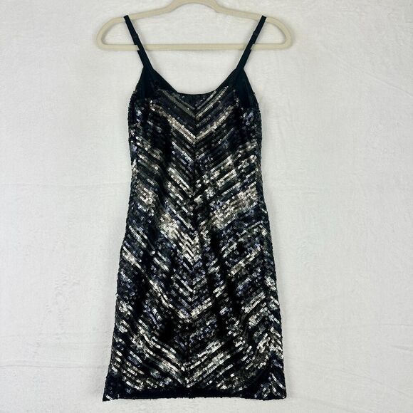 Bebe Wilderness Sequin Striped Mini Dress Size XS NEW V-Neck Bodycon Party - Picture 3 of 8